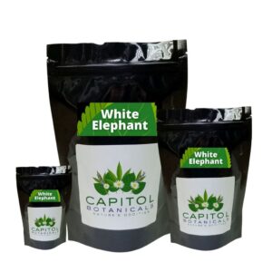 A image or 3 different sizes of White Elephant Kratom by Capitol Botanicals