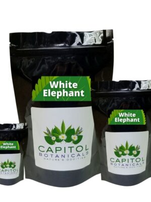 A image or 3 different sizes of White Elephant Kratom by Capitol Botanicals